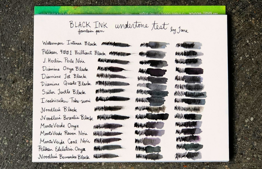 BLACK INK Fountain Pen Undertone Test, by Jane - FLAX art & design